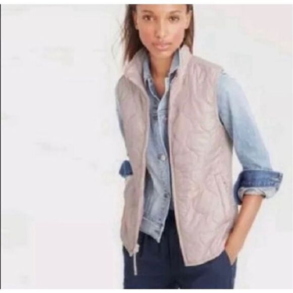 J. Crew Vest S Quilted Primaloft Pale Pink Full Zip Up Mock Neck Women’s Size S - Picture 7 of 11